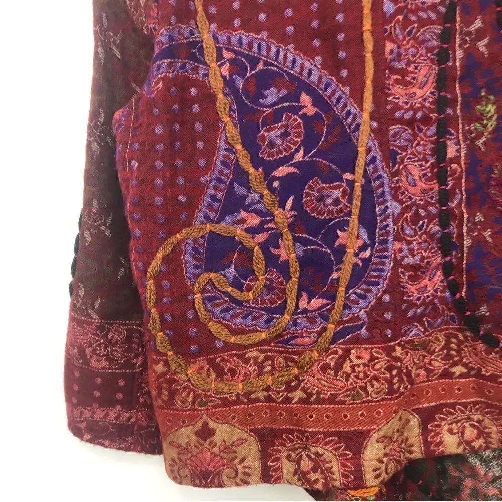 Multiples Colorful Embroidered and Patterned Asymmetrical Statement Jacket - Picture 11 of 16